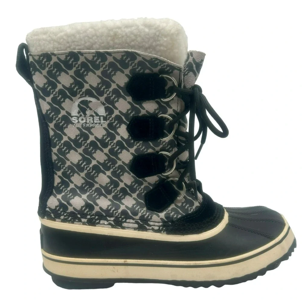 Sorel 1964 Pac Graphic Boots Men‎ 9 Black White Gray Waterproof Winter Snow Duck